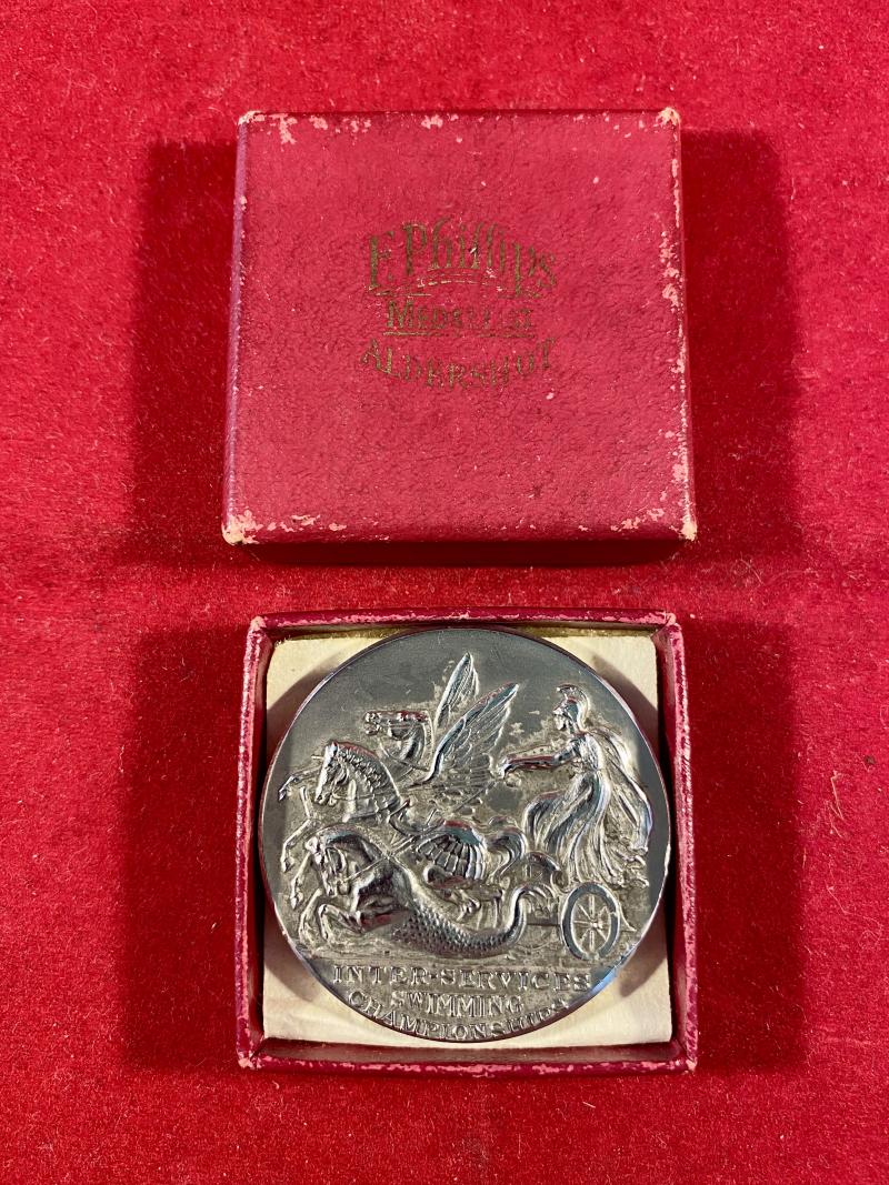 Unusual Solid Sterling Silver Inter-Services Swimming Championships Medal – 1961 Junior Championships - 1 Metre Springboard by F. Phillips of Aldershot