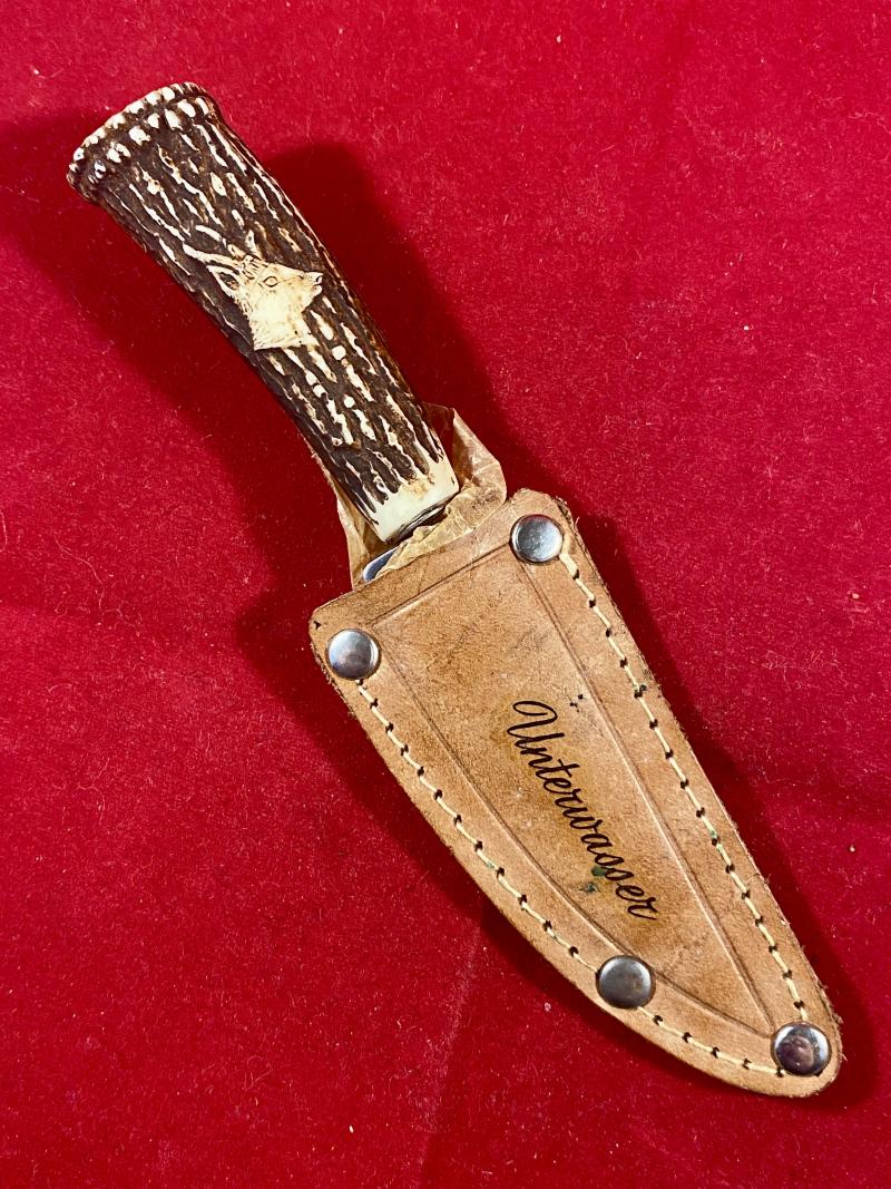 Mint Small German made Hunting Knife with Leather Sheath – Souvenir of Unterwasser Switzerland c1960