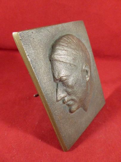 Early WW2 German Small Solid Bronze Desk Plaque of Adolf Hitler