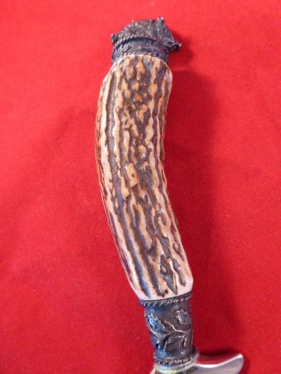 MINT Vintage Stag Handled Hunting Boot Knife with Ornate Metal Fittings by Herbertz