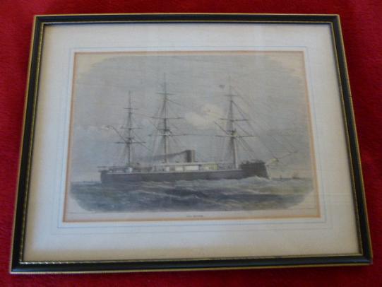 Framed Antique Hand Coloured Print of HMS MONARCH (1868)