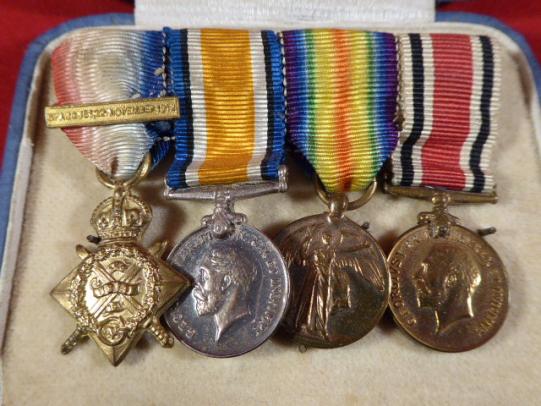 Original WW1 Miniature British Medals - Mons 1914 Star & Bar, War, Victory and Special Constabulary, Mounted on a Pin Bar