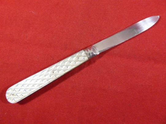 Top Quality Antique Silver and Carved MOP Folding Pocket Fruit Knife by John Yeomans Cowlishaw, Sheffield 1875