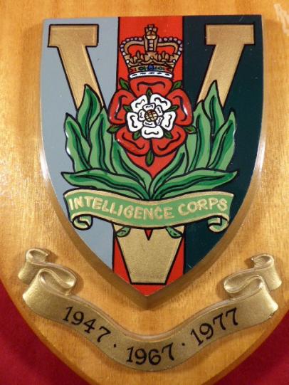 Vintage Hand Made Wooden Wall Plaque for the British Military Intelligence Corps 50th Anniversary 1977