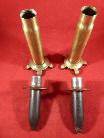 Pair of Ww2 ‘Trench Art Candlesticks’ - Inert 20mm Cannon Cartridges