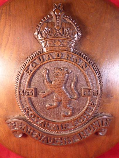 WW2 Period Hand Carved Large Wooden Plaque for RAF No.353 Squadron
