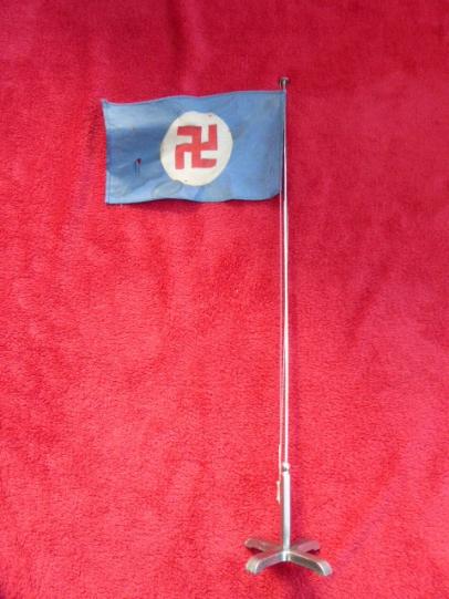 Very Rare Canadian National Socialist Unity Party or National Unity Party - Nazi Desk Flag and Nickel Plated Flagpole c1934