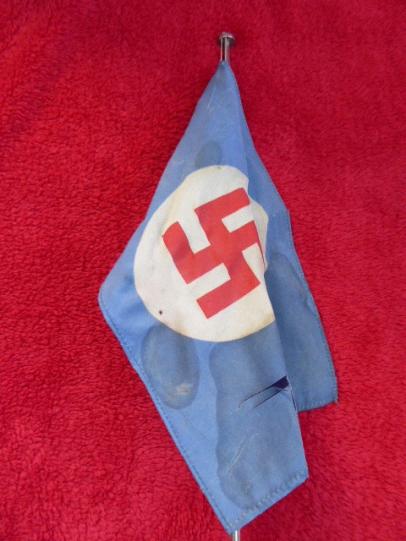 Very Rare Canadian National Socialist Unity Party or National Unity Party - Nazi Desk Flag and Nickel Plated Flagpole c1934