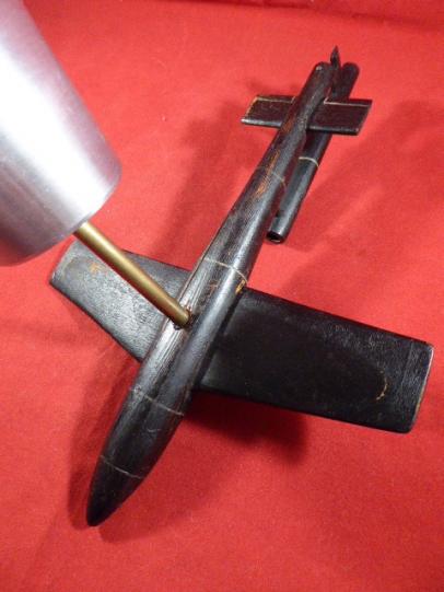 Unique WW2 Trench Art Hand Made Wooden Model of a Doodlebug V1 Rocket with moving Rudder