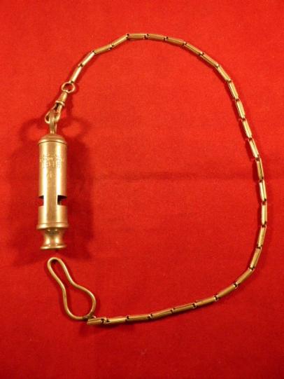 WW2 Army Trench Whistle by J Hudson & Co. Birmingham with Long Expanding Chain Lanyard 1945