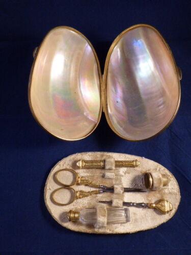 ANTIQUE FRENCH PALAIS ROYAL - EGG SHAPED MOTHER OF PEARL - SEWING ETUI c1840