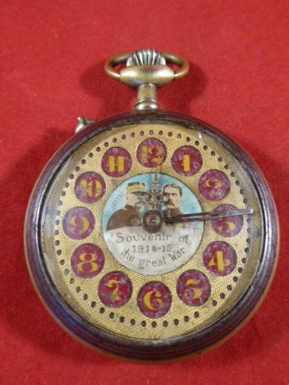 Rare WW1 Souvenir Pocket Watch Depicting LORD KITCHENER & JOSEPH JOFFRE 1914-1915