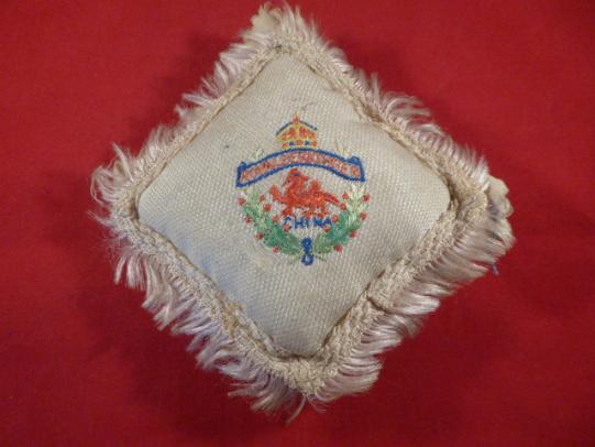 Rare WW1 Period Sweetheart Pin Cushion Embroidered with the Badge for the Royal Berkshire Regiment ‘China’