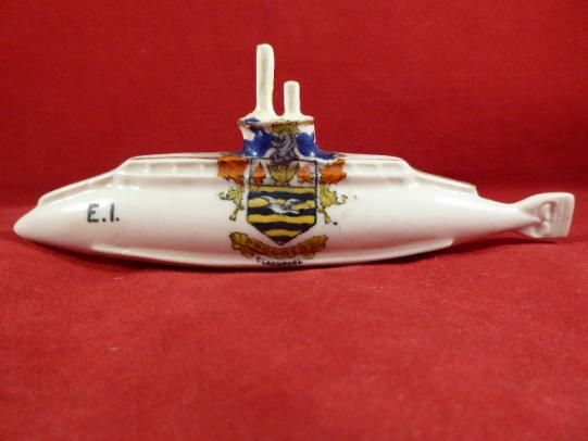 Unusual WW1 (Blackpool) Crested China Model of the British Submarine E1 made by Savoy China