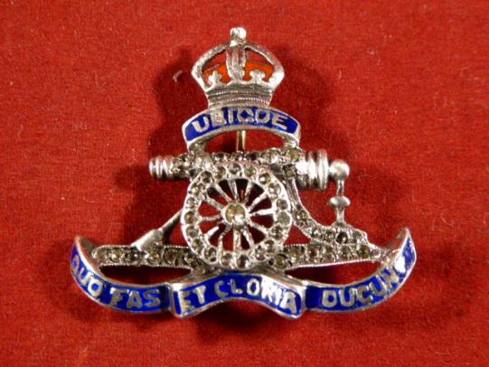 Stunning WW1 Royal Artillery Silver, Enamel and Faux Diamond Sweetheart Brooch