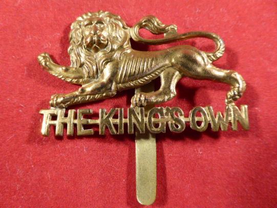 Original British Army WW1 period The King's Own Regiment Brass Cap Badge