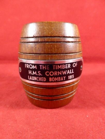 Teak Barrel Match Holder Made From - HMS CORNWALL - Launched in 1815