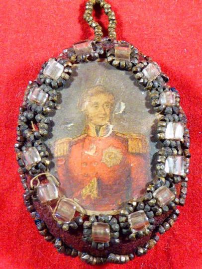 Rare Miniature Watercolour of Lord FitzRoy Somerset or Field Marshal 1st Baron Raglan set with Crystal and Steel Beads circa 1830