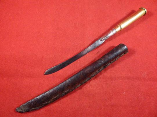 Unusual British WW2 Bullet Trench Art Letter Opener with Leather Sheath