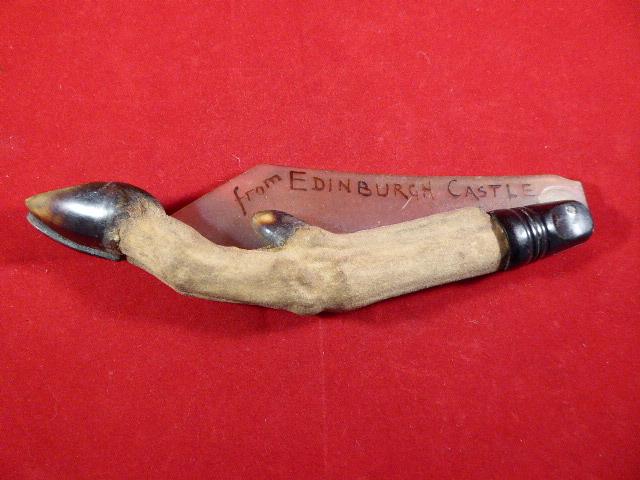 Unusual Antique Deer’s Foot Folding Letter Opener – Souvenir of Edinburgh Castle