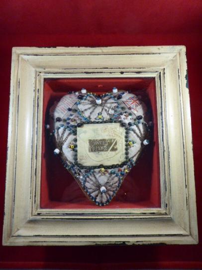Framed Victorian Period Heart-Shaped Sweetheart Pincushion – “Sweet Memories”