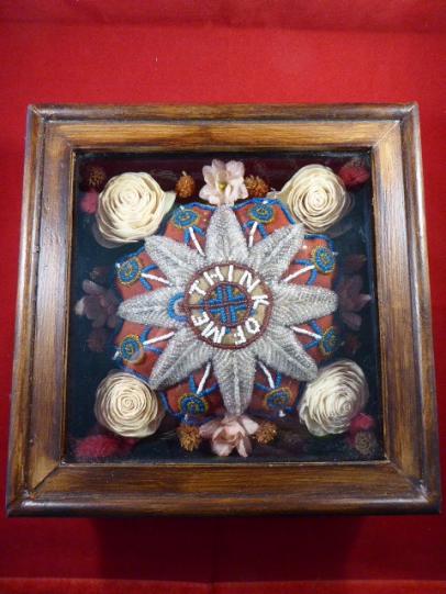 Framed Victorian Period Sweetheart Pincushion – “THINK OF ME”