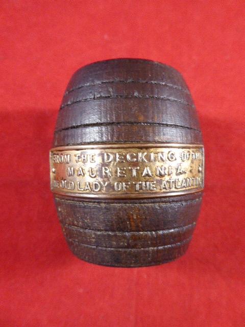 Wooden Barrel Match Holder made from the Decking of R.M.S. MAURETANIA