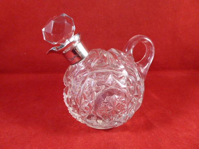 Beautiful English Silver Topped Cut Glass Oil Decanter by John Grinsell & Sons c1914
