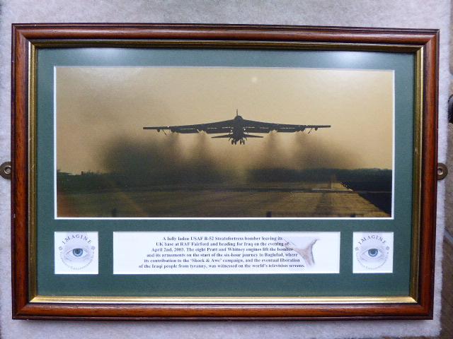 Framed Photo of a USAF B-52 Stratofortress Bomber Taking off from RAF Fairford to Bomb Iraq April 2nd 2003