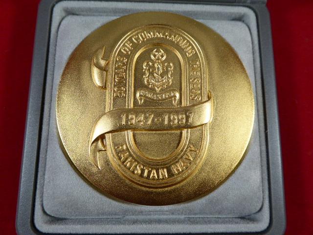 Pakistan Navy 50th Anniversary 1947-1997  - Large Gilt Bronze Cased Medallion