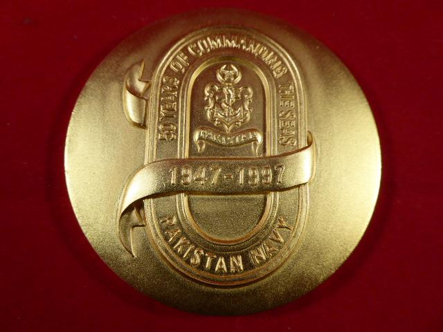 Pakistan Navy 50th Anniversary 1947-1997  - Large Gilt Bronze Cased Medallion