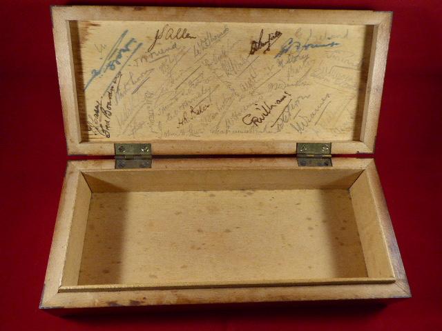 WW2 British Home Guard Personalised Wooden Cigarette or Trinket Box with Group Photo on the Lid and Signatures Inside