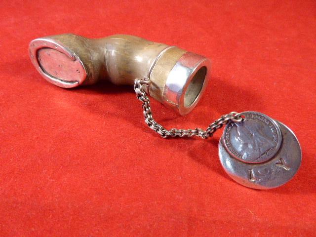 Unique Victorian Carved Horn and Silver Horse Leg Shaped Snuff Holder