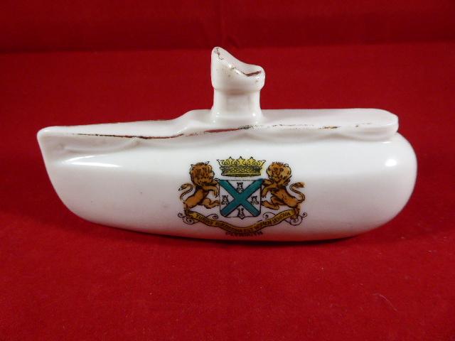 WW1 (Plymouth) Crested China Model of a British E Class Submarine made by Devonia Art China