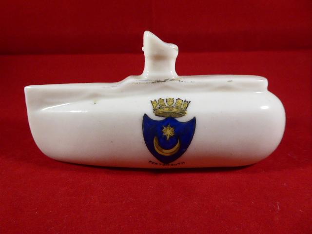 WW1 (Portsmouth) Crested China Model of a British E Class Submarine