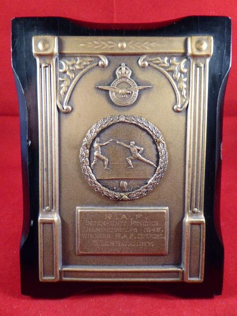 RAF Winners Bronze Inter-Unit Fencing Championships Plaque to RAF COSFORD Squadron Leader S. J. Jury in 1948