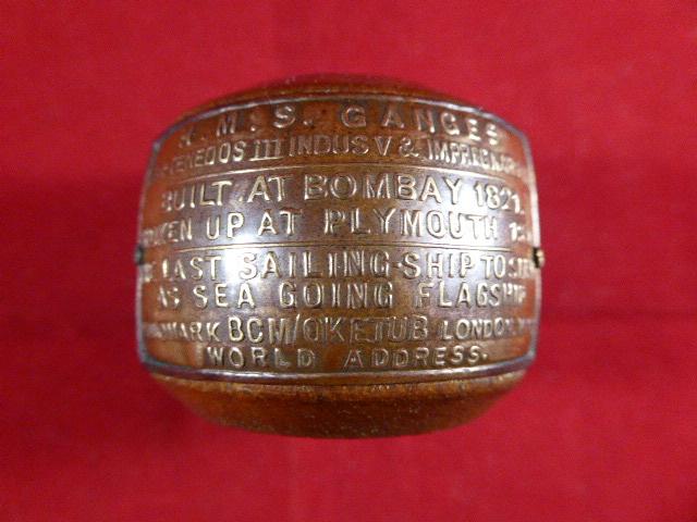 Napkin Ring made from the Teak Wood of H.M.S. GANGES c1930