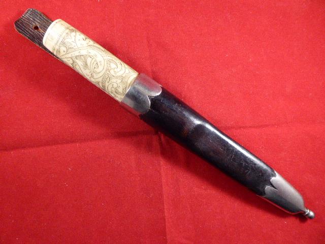 Antique Puukko Knife by JEAN METTE with an Engraved Scrimshaw Bone Handle - circa 1880
