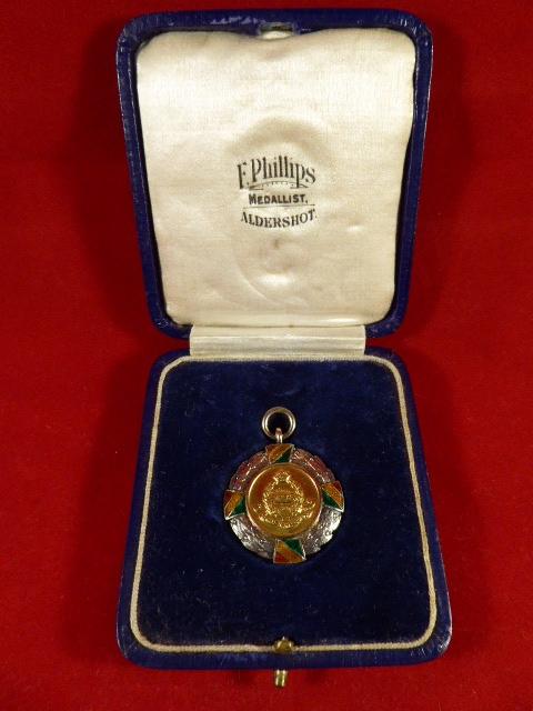 Cased Royal Tank Corps Silver Plate and Enamel Athletic Match Medal for Team Javelin Throwing - 1925