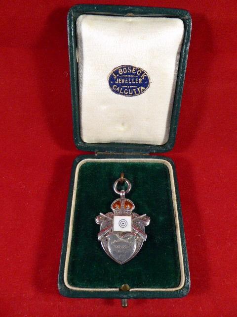 Cased English Hallmarked Solid Silver British Military Inter Company Shooting Challenge Shield Medal dated 1911 India