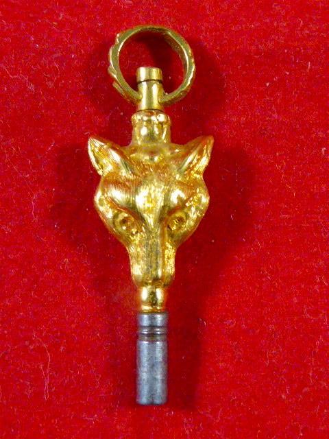 Beautiful Antique 18ct Gold Plated Pocket Watch Key with Fox’s Head c1880