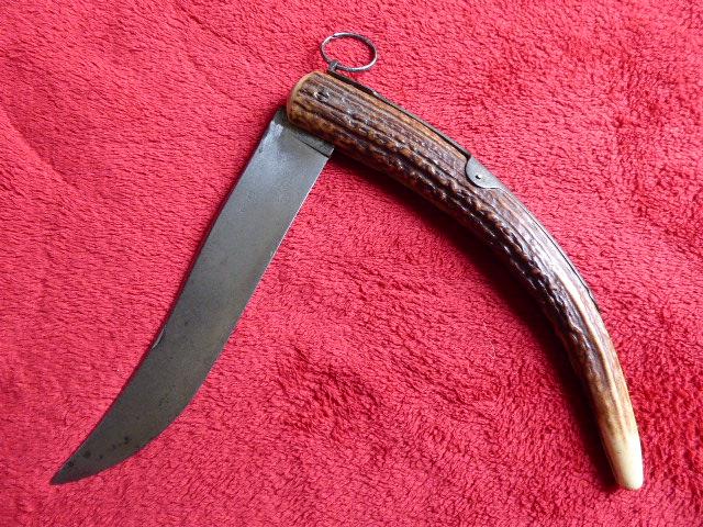 Huge Antique French Folding Palm Knife Stag Grip and 10” Blade – NOGENT DG