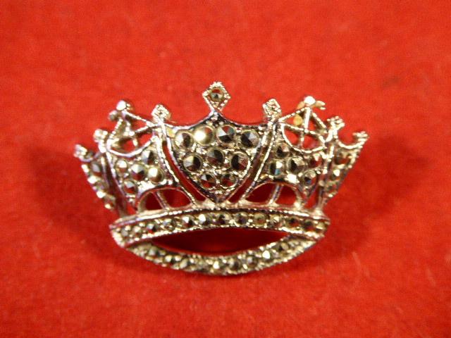 Beautiful Mint Vintage Silver and Marcasite Naval Crown Sweetheart Brooch