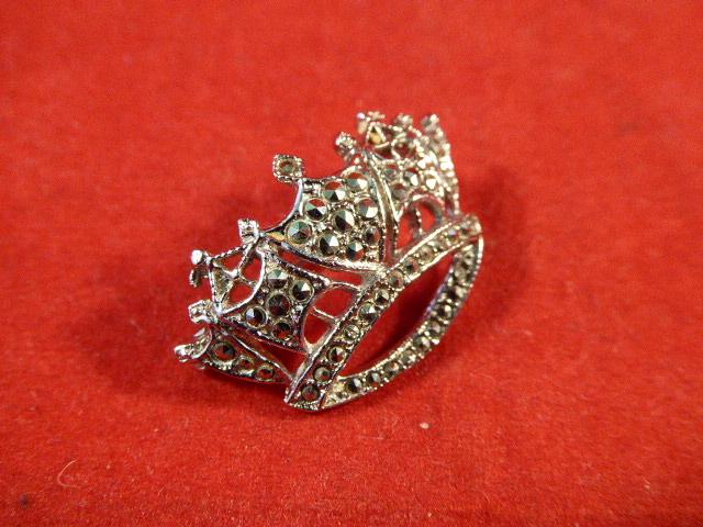 Beautiful Mint Vintage Silver and Marcasite Naval Crown Sweetheart Brooch