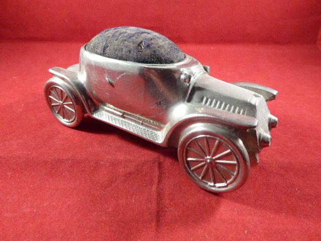 Large Antique Nickel Plated Metal Car Pincushion