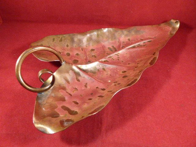 Vintage Hand Made Gregori Solid Copper Long Leaf Dish with Curled Leaf Tip