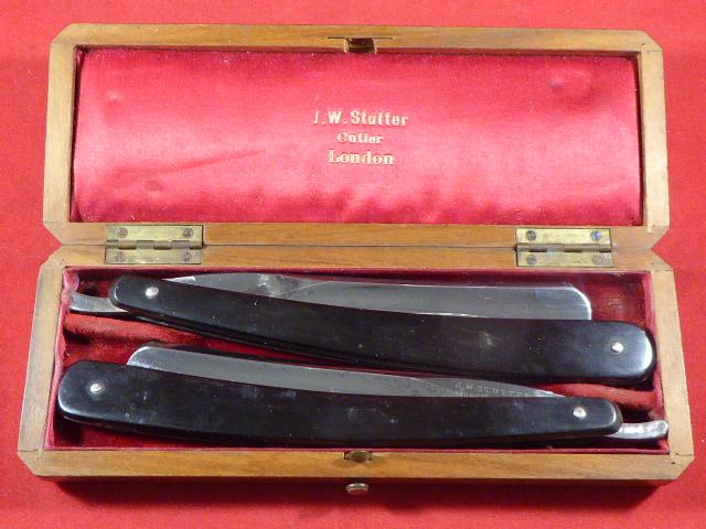 Rare Boxed Set of Two Cutthroat Razors by the Famous Cutler J. W. STUTTER London c1880