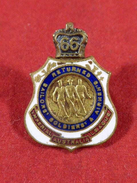 WW2 Returned Sailors Soldiers & Airmen’s - Australian Imperial League Lapel Badge with “66” Year Clasp