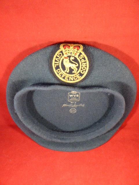 Women's Voluntary Service Bottle Green Wool Felt Beret with Civil Defence Corps Fabric Badge c1950’s