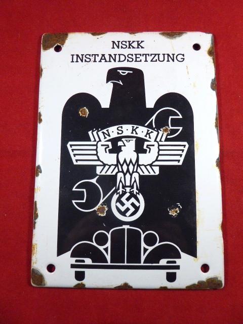 WW2 German Enamel Sign - NSKK INSTANDSETZUNG - High Quality Aged Reproduction